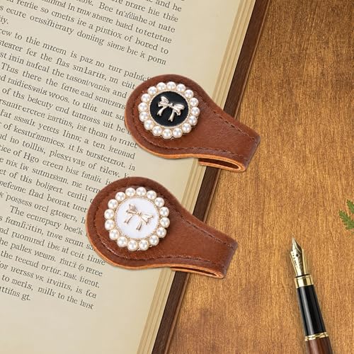 Bow Magnetic Leather Bookmark - 2 Pcs Vintage Book Mark Gifts Cute PU Magnet Page Markers Clips Accessories for Reading Women Lovers Readers Student Teacher Birthday School Office Supplies - style: Bow