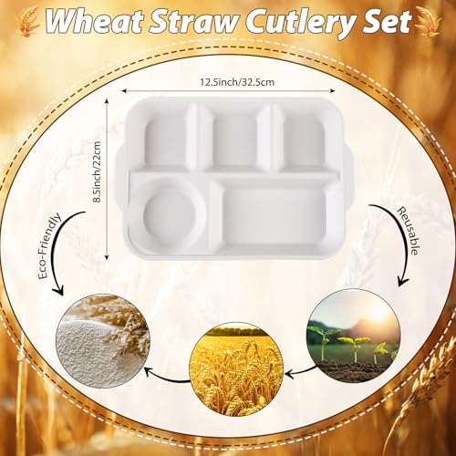 Pinkunn 8 Pcs 13'' Divided Plates for Adults Wheat Straw, Classic - color: Classic