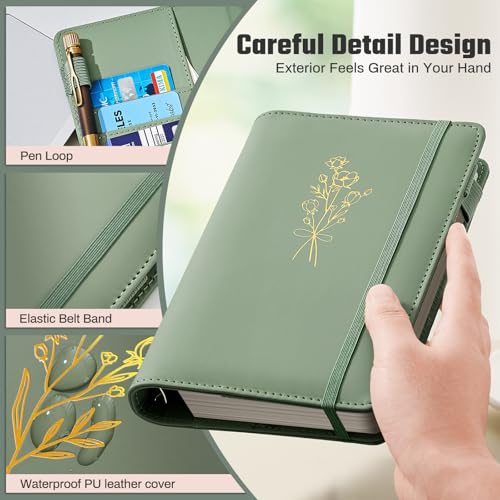 Ovesmusl PU Leather Aesthetic A5 Binder 6 Ring Binder Journal Cover - color: Green, size: A5
