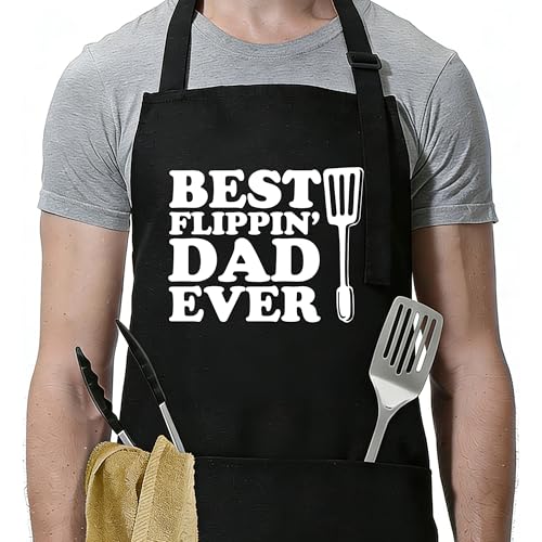 Funny Apron for Men Women,Humorous Kitchen Apron- Grilling Cooking BBQ Accessories, Gift for Dad Husband - color: Best Flippin' Dad Ever