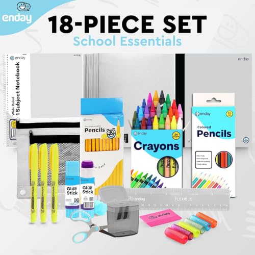 Enday Back to School Supplies for Kids, School Supply Box Grades K-5 (Grey, 12 Kits) - color: Grey, size: 12 Kits