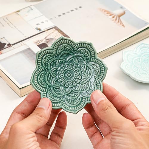 4" Datura Flower Ceramic Jewelry Dish, Ring Tray for Women(Azure) - color: Azure