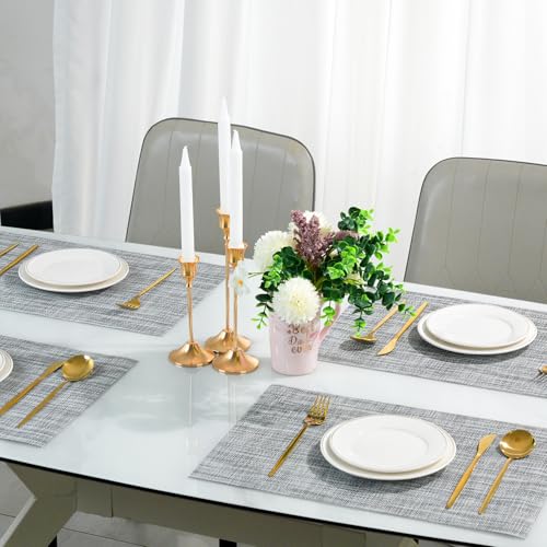 Placemats Set of 6，Non-Slip PVC Weave Table Mats Easy to Clean，Heat Resistant Place Mats for Kitchen Dining Table Decoration Indoor Outdoor，Gray - color: Gray