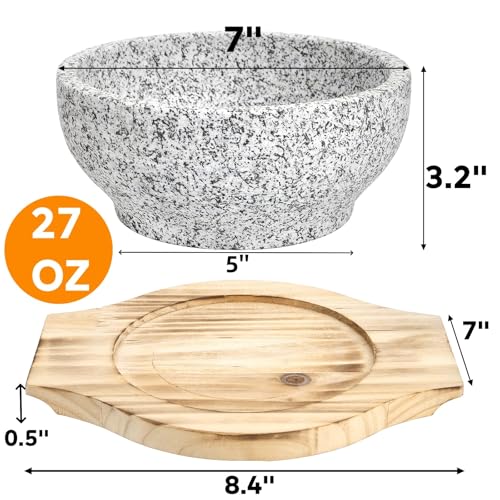 Dolsot Bibimbap Bowl, 27 Oz Korean Stone Bowls Cooking Pot with Wood Tray, Granite Stone Bowl Sizzling Hot Pot for Korean Restaurants, Soup, Rice, Stew (Pack of 3) - size: Medium (Pack of 3)