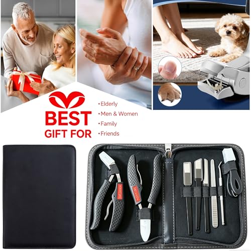 Toenail Clippers for Seniors Thick Toenails, Professional Large Toe Nail Cutter & Trimmer for Men and Women, Pedicure Knife Tools, Ingrown Toenail Removal Kit, Ultra Sharp Fingernail Clippers 8 Pcs