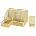 Flexzion Metal Mesh Desk Organizer with Drawer, 6 Compartments, Rose Gold - color: Metallic Rose Gold