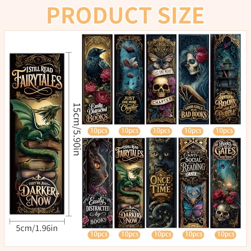 100PCS Dark Academia Bookmarks Bulk, Gothic Witchy Horror Book Marks for Reading, Paper Book Marker Clips for Women Men Halloween Christmas Book Club Gifts School Office Supplies - style: Dark Academia
