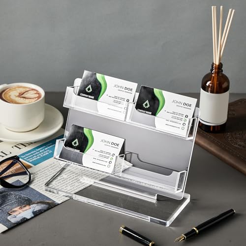 Dunzoom Business Card Holder for Desk, 4 Slots Acrylic Card Display Stand - style: 4 Slots