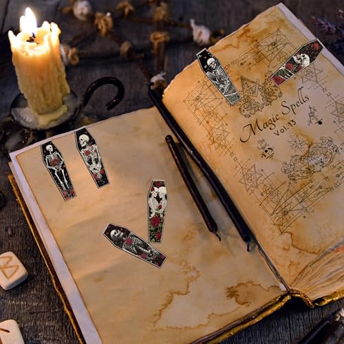 Gothic Skeleton Magnetic Bookmarks, Coffin Book Marks for Halloween - style: Coffin Skeleton