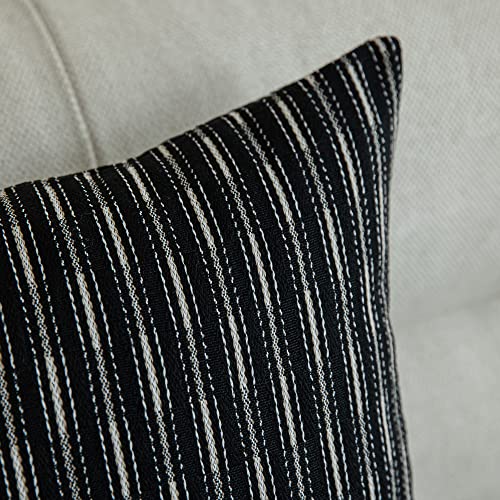 Kevin Textile Pack of 2 Farmhouse Decorative Throw Pillow Covers Boho Woven Texture Burlap Linen Cushion Cover Striped Pillowcase, Black 18 x 18 inches 45 x 45 cm - color: A-black, size: 18" x 18" (Pack of 2)