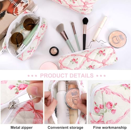 EIMMBD Makeup Bags 3 Pieces Large Capacity Floral Cosmetic Bag Travel Toiletry Bag Organizer Cute Makeup Bag Pouch Storage Bag for Women(Pink Floral) - color: Pink Floral