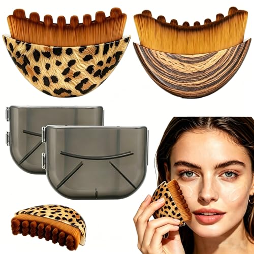 2PCS Lymphatic Contour Face Brush, Lymphatic Drainage Brush, face Brush - color: Leopard Print + Wood Grain