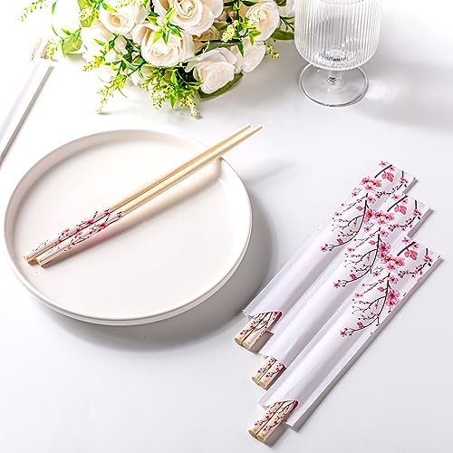 50 Pairs Cherry Disposable Bamboo Chopsticks Bulk Sleeved