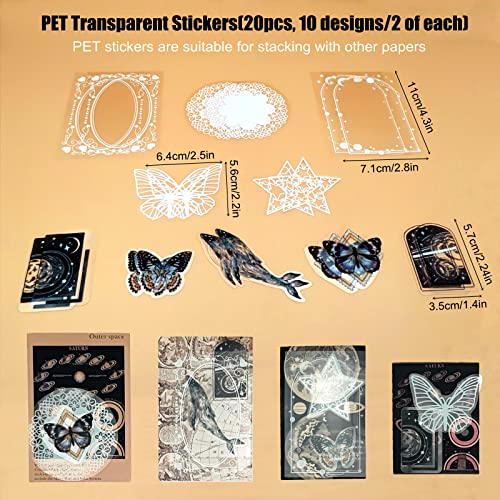 Esweny 100 PCS Vintage Ephemera Pack Journaling Scrapbooking Supplies Scrapbook Sticker Paper Kit for Junk Journal Planners Collage Craft Notebooks Decoupage Album (Space) - color: Space