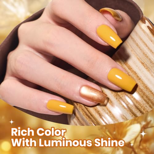 Beetles Fall Gel Polish Set, Gold Glitter Mustard Yellow Gel Polish Cat Eye - color: A - Mixed Finishes | Retro Honey