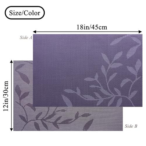 Leaf Placemats Set of 4 Non-Slip Heat-Resistant Vinyl Washable Place Mats for Kitchen Table Indoor Outdoor Durable (18"x12", Purple) - color: Leaf: Purple, size: 4 Placemats