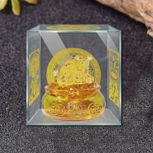 Feng Shui Treasure Basin Set Colorful Crystal Glass Lucky Money Toad - color: Yellow 2
