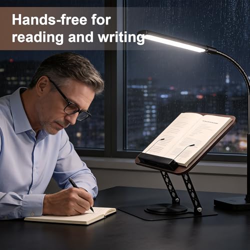 360° Rotating Book Stand with Elastic Page Clips Cookbook Tablet Holder