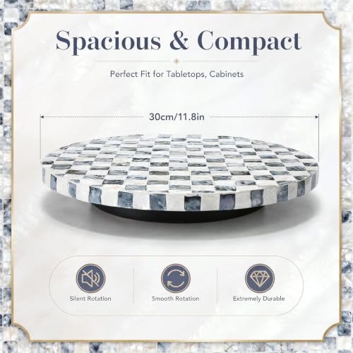 Reallnaive Mother of Pearl Lazy Susan, Round, Black White Checkerboard - color: Black White Checkerboard, style: Round