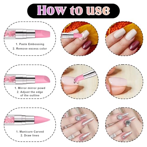 5 Pcs Nail Sculpting Tool, Dual Tipped Silicone Brush for Nails Silicone Nail Tools Nails Art Pen for Foil Carving Drawing Effects