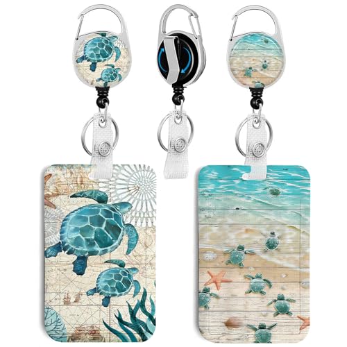 2 Pack Sea Turtle ID Badge Holder with Clip Badge Reels - color: 2 Pack-sea Turtle