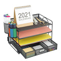 Marbrasse Desk Organizer, 4-Tier Paper File Letter Tray, Black - color: Black With Pen Holder
