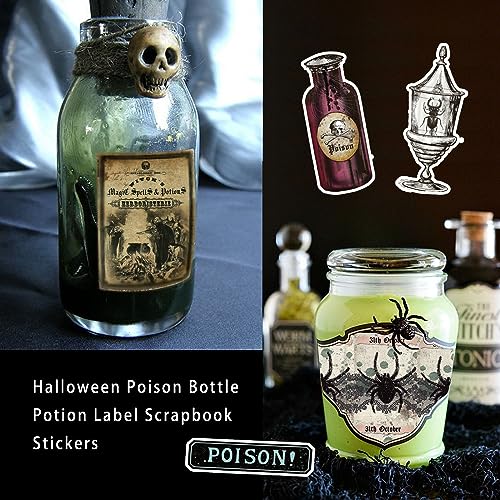 Prstincol 106 Pcs Potion Labels Stickers, Apothecary Sticker Dark Aesthetic Wine Bottle Sticker for Scrapbooking, Wicca Stickers for Junk Journal Bullet Journals DIY Crafts - style: Apothecary Potion Label 100 Pcs
