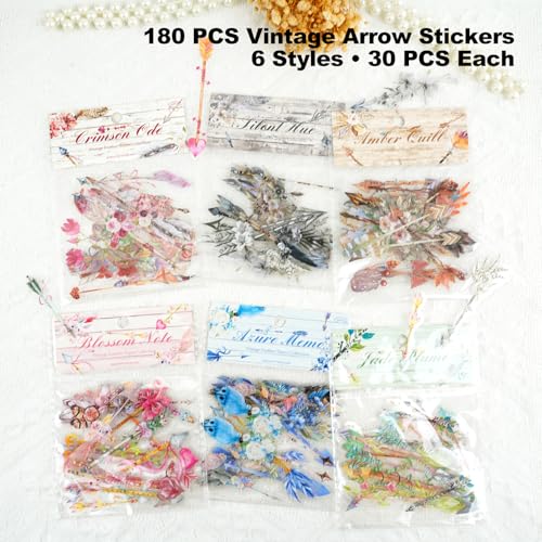 180 Pcs Floral Arrow Stickers for Scrapbooking and Journaling - color: Retro Feather Trace