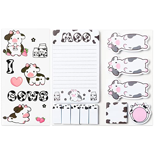 Xqumoi I Just Really Like Cow Sticky Notes Set, 550 Sheets, Cute Pink Cow Shaped Self-Stick Notes Pads Barnyard Farm Animal Divider Tabs Bundle Writing Memo Pads Back to School Office Supplies - color: 1pack-cow