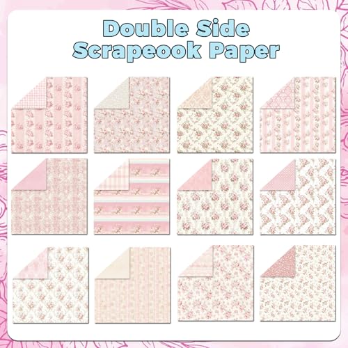 24 Sheets Blue Floral Scrapbook Paper & 24 Pink Scrapbook Paper 6'' X 6''