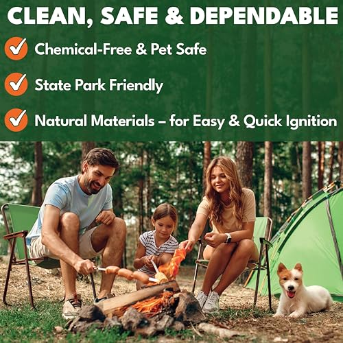 Superior Trading Fire Starter Pods in Plastic Bucket - Fire Starters for Campfires, BBQ, Grill, Pit, Wood Stove & Charcoal Starter, 15-20-Min Burn, 50 Extra Large Pods, USA Made, Brown, 3 Lbs