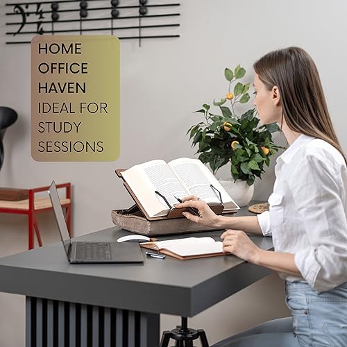 Vigo Wood Lap Reading Desk with Cushion, Adjustable Incline Book Stand with Storage Compartment (Walnut) - color: Walnut