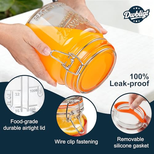 Half Gallon Mason Jar with Hinged Lid, 64 Oz Glass Jar, 2 Pack - color: 64oz-Round-2 Pack-Hinged Lid