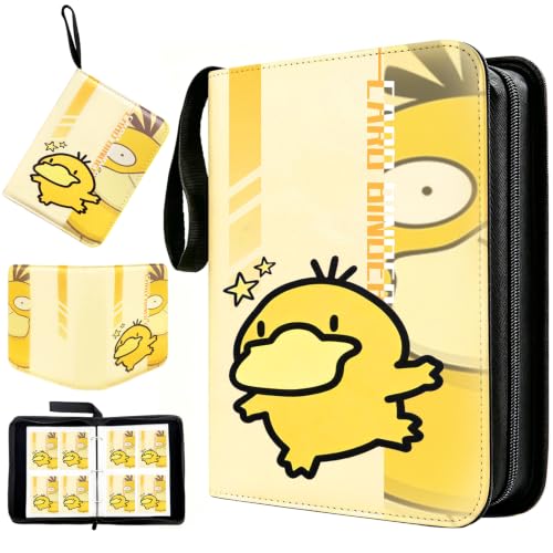 400 Cards Capacity Trading Card Binder, Card Holder with 50 Removable Sleeves, Double Sided 8-Pocket Pages Zipper Album with Wrist Strap for TCG, Sports & Game Cards, Gift for Boys and Girls - color: Light Yellow