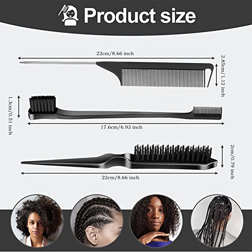 SWEET VIEW 3Pcs Slick Back Hair Brush - color: Black
