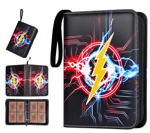 4 Pocket Card Binder, 400 Pockets Card Collection Book with 50 Removable Sleeves, 3-Ring PU Leather Trading Card Album for Game & Sports Cards - Portable Zipper Binder for Boys Kids - color: Yellow, red, blue