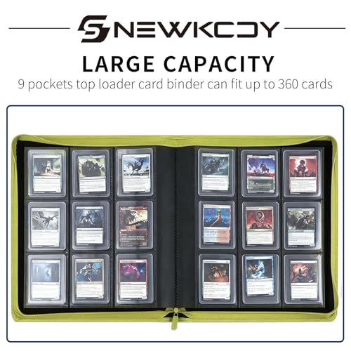 Top loader Binder, 9 Pockets Top Loader，Holds 360 Top Loaders cards, Card binder with Sleeves for card in 3 x 4 inches color smooth Zipper PU Leather (Cyan) - color: Cyan