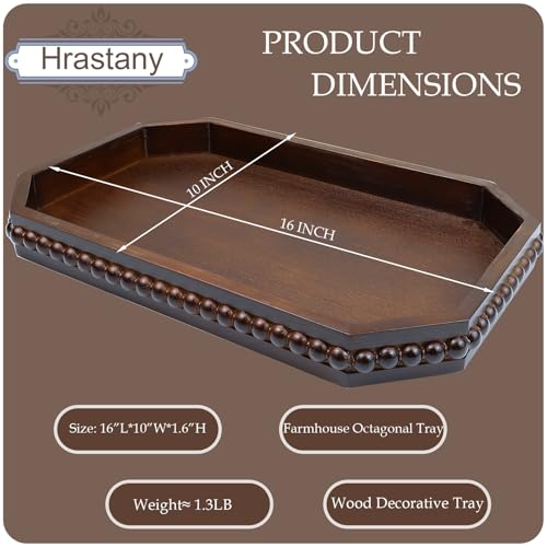 Hrastany Retro Brown Wood Serving Tray with Beads, Farmhouse Decorative Tray for Table Centerpiece, Christmas Wedding Halloween Home Decor - color: Retro Brown-c8, size: 15.7" x 10.2" x 1.6"
