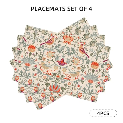Watercolor Flowers Birds Placemats Set of 4 12x18 Inch - color: Multicolor, size: Set of 4