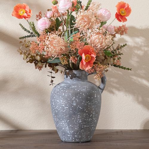 Textured Ceramic Vase, Matte Dark Gray Rustic Farmhouse Decor - color: Farmhouse-8.85 In-2
