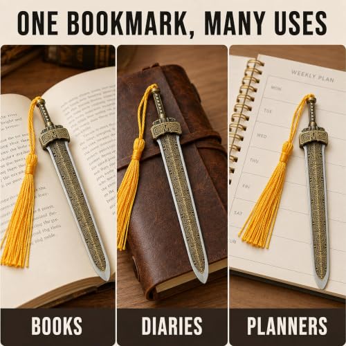 2 Pcs Sword Bookmarks, Vintage Book Marks with Tassels for Men Book Readers