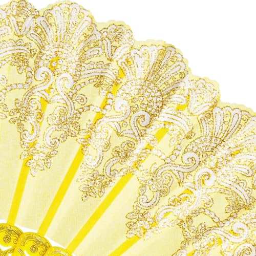 QIRMIZI 30 Pack Folding Handheld Fans, Silk Spanish Fan, Perfect for Weddings, Parties, and Dancing,Yellow - color: Yellow, size: 30 PACK