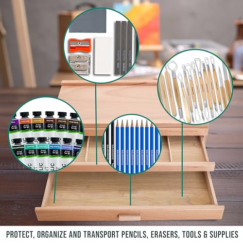 U.S. Art Supply 3-Drawer Artist Tool Supply Box with Storage Drawers