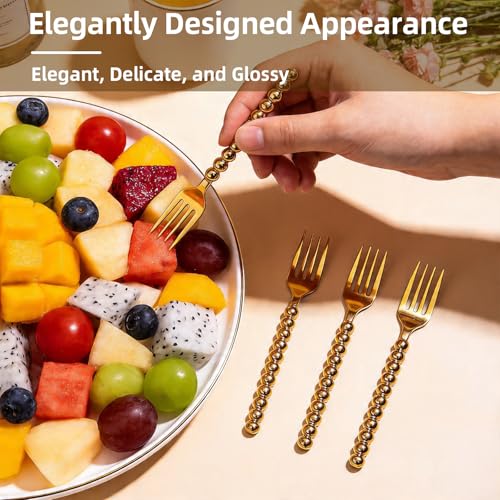 Premium Gold Mini Dessert Forks - 120-Piece with Beaded Handle, 4.4 Inch - color: 120pcs Gold Forks