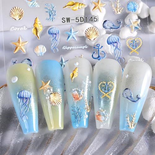 Beach Nail Stickers for Nail Art Shell Nail Decals for Women - color: Colorful-08