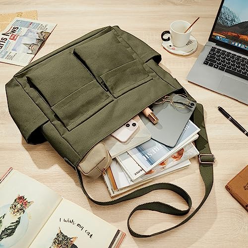 KALIDI Canvas Tote Bag Zipper Large Crossbody Shoulder Bag Messenger Bag - color: Upgraded Army Green