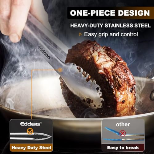 EDDEAS Grill Tongs - BBQ Tongs Heat Resistant 600 Degrees, Heavy Duty Metal, Perfect for Cooking, Grilling, Set of 4, 7",9",12" & 14 inch Black - color: Silver 4Pcs, size: 7+9+12+14 inch
