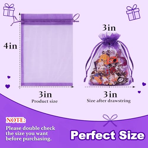 Crweety 50Pcs Organza Bags 3x4, Purple Small Mesh Gift Bags Drawstring Bulk - color: Purple