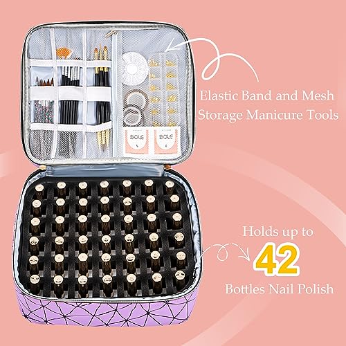 Uross Nail Polish Organizer Bag Holds 42 Bottles Nail Polish & Nail Lamp, Gel Nail Polish Organizers and Storage box for Nail Tech, Nail Kit Supplies Organizer Case - Purple - color: Purple, size: Large - 11 x 9.5 x 9.5 inch (42 bottles)