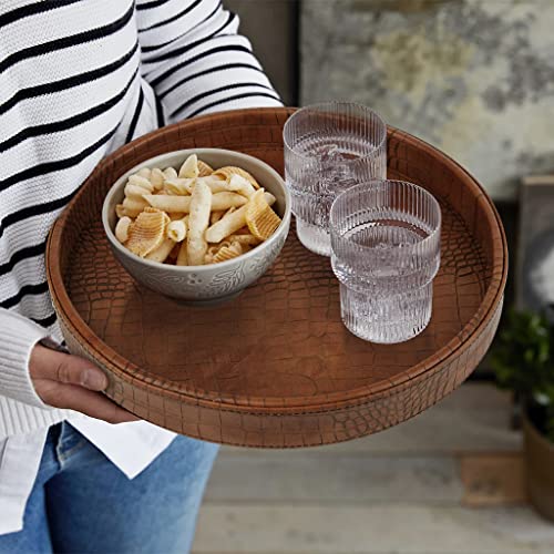 HofferRuffer Faux Leather Round Serving Tray, Vegan Croco Leather Decorative Food Tray for Storage Drinks, Snack & Cosmetics, Dia.12'' x 1.6'' (Antique Brown) - color: Antique Brown, size: 12"